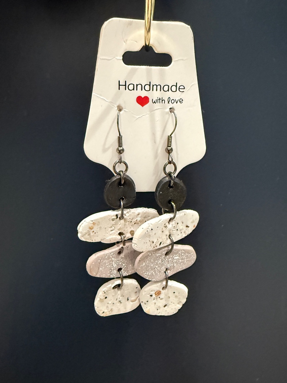 Handmade White & Sand Dangle Earrings